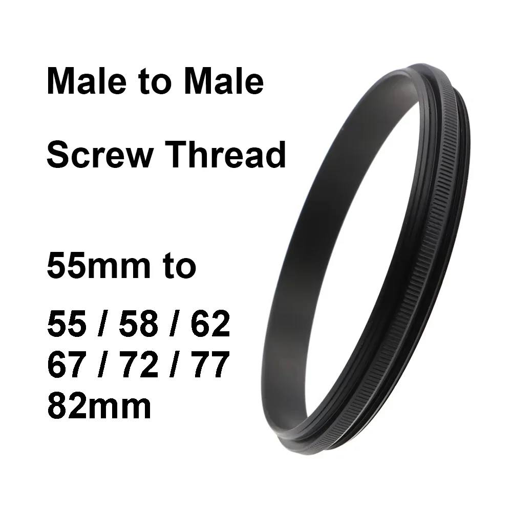 Male to Male Screw Thread Adapter Ring 55mm - 55 58 62 67 72 77 82mm thread pitch 0.75mm Macro Photography Mount Adapter Ring