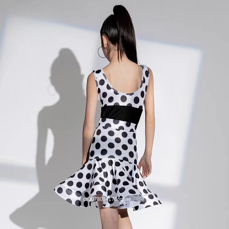 

Girl New style Latin dance outfit, training suit for children polka dot dance competition performance outfit professional set