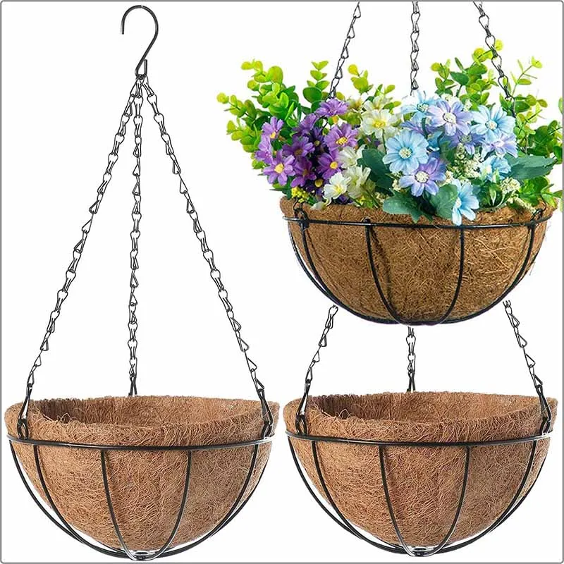 8/10 Inch Hanging Plant Basket Metal Wire Flower Pot Holder With Coconut Liner For Balcony Garden Patio Home Decor