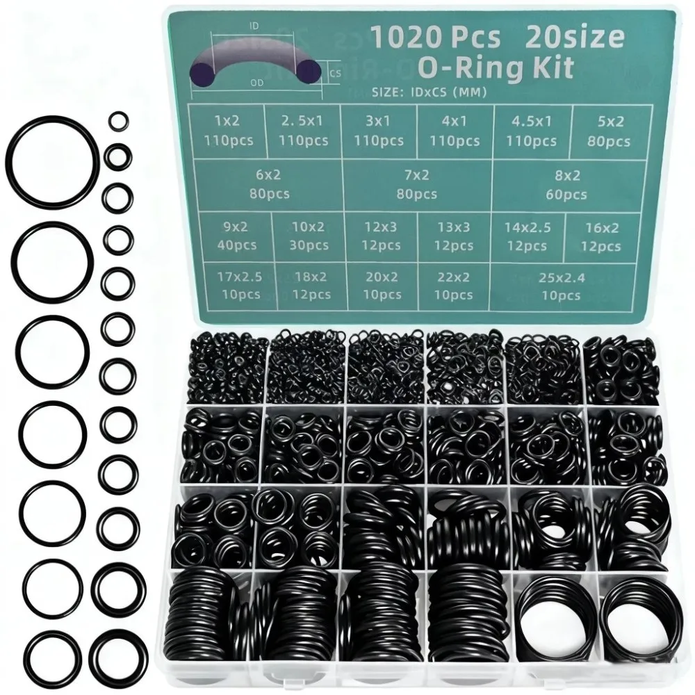 D9 1020Pcs Circular Rubber Silicone Rubber O-Ring Set Washers Ring Oil Resistant Sealing Ring Set 15 Sizes Heat Resistant Tool
