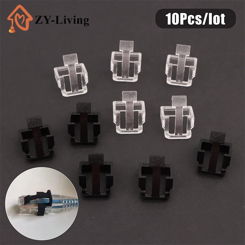 10Pcs Network Cable Crystal Head Buckle Replaceable RJ45 Plug Protective Cover Latch For RJ45 Cable Repaire Parts