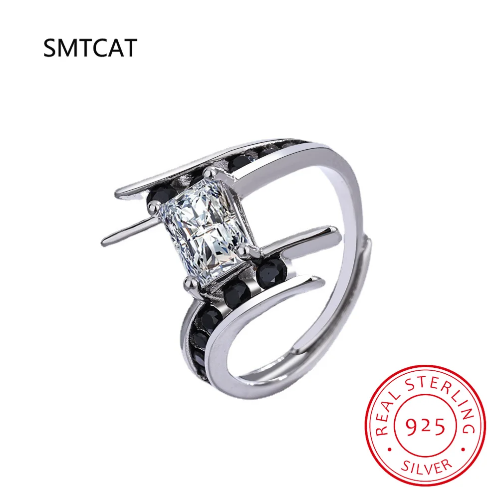 

Emerald Cut Natural Black Spinel 925 Sterling Silver Ring for Women Fashion Gemstone Jewelry Anniversary Birthday Gift