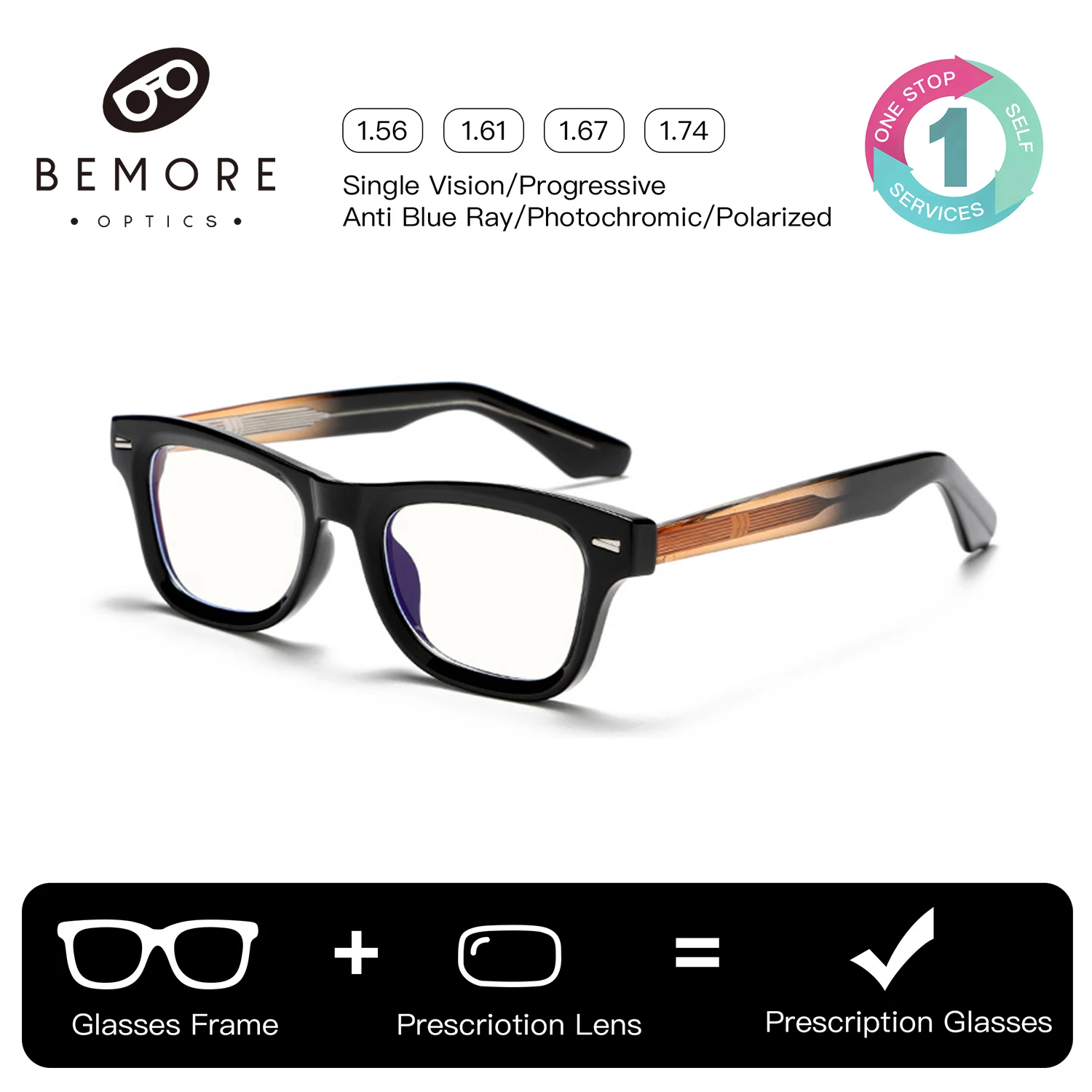 

BEMORE Square Acetate Prescription Eyeglasses Presbyopic Glasses Woman Photochromic Anti Blue Light Myopia Optical Eyewear