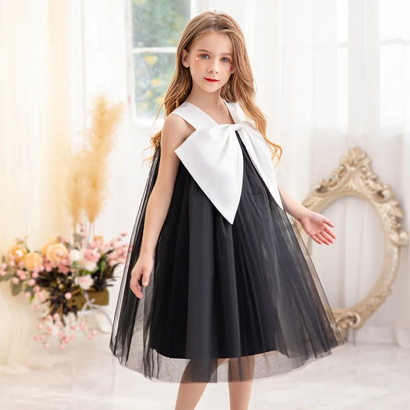 

Sweet Cute Flower Kids Big Bow Tulle Mesh Dress For Children Girls Birthday Party Wedding Pageant Formal Elegant Prom Puffy Gown