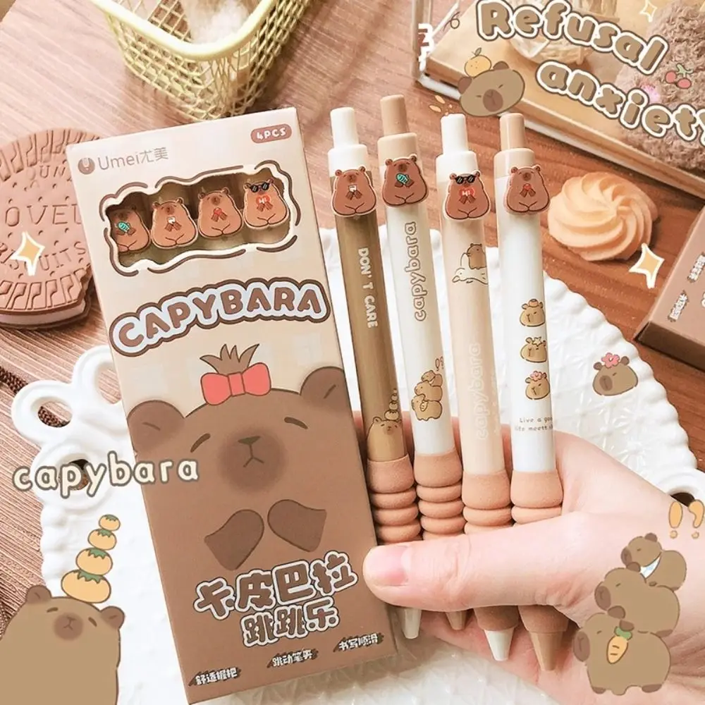 1pcs/4pcs/box Stationery Kawaii Capybara Gel Pen Black Ink Cartoon Signature Pen 0.5mm Nib Cute Writing Pen School