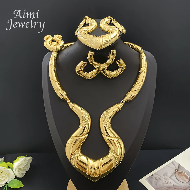 Brasilianisches Original 18K vergoldetes Schmuckset für Damen, hochwertige Halskette, Ohrringe, Armband, Ring, Braut-, Hochzeits- und Partygeschenke.