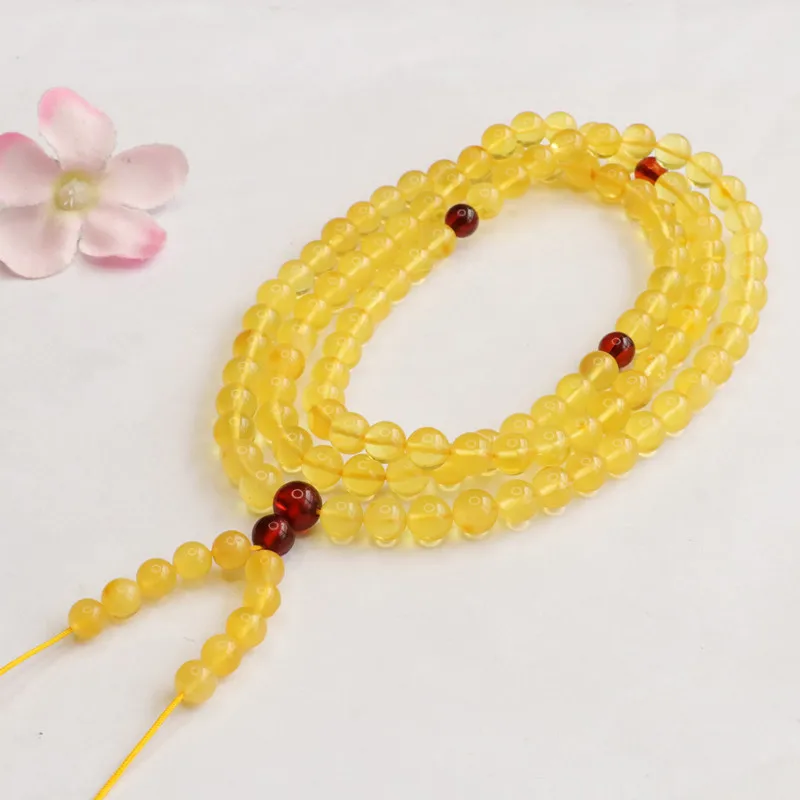 

Браслет из натурального янтаря Mala 108, ожерелье из бисера, женские ювелирные изделия, натуральный балтийский золотой янтарь, многослойные браслеты с кисточками