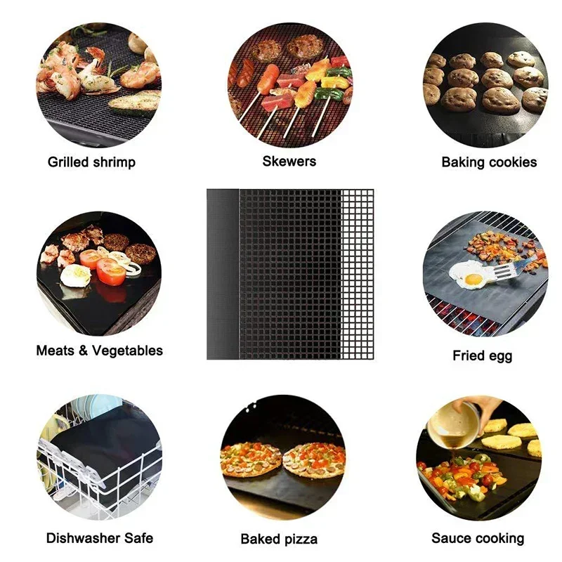 Non-stick Grill Grate BBQ Grilling Mesh Mat BBQ Kitchen Brush Cooking Grilling Sheet Liner Outdoor Barbecue Kebab Net Mats