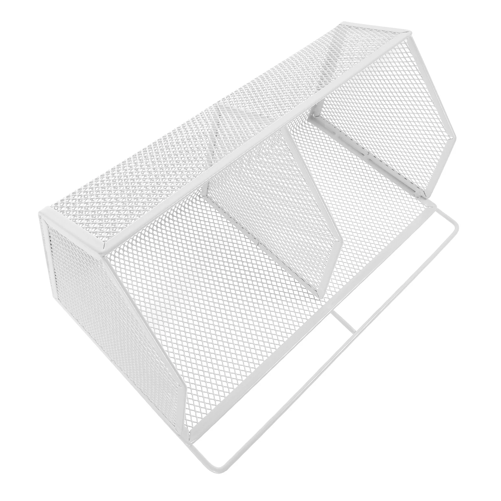 2 Compartment Metal File Basket: White Iron Desktop Organizer Rack For Office Storage, Magazine Paperwork Sorting, Mesh Document