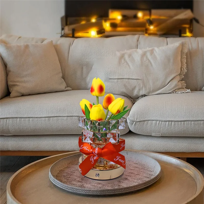 ABKO-Lámpara de flor de tulipán recargable inalámbrica, luz nocturna alimentada por batería regulable de 3 colores, lámpara de mesa pequeña controlada por tacto