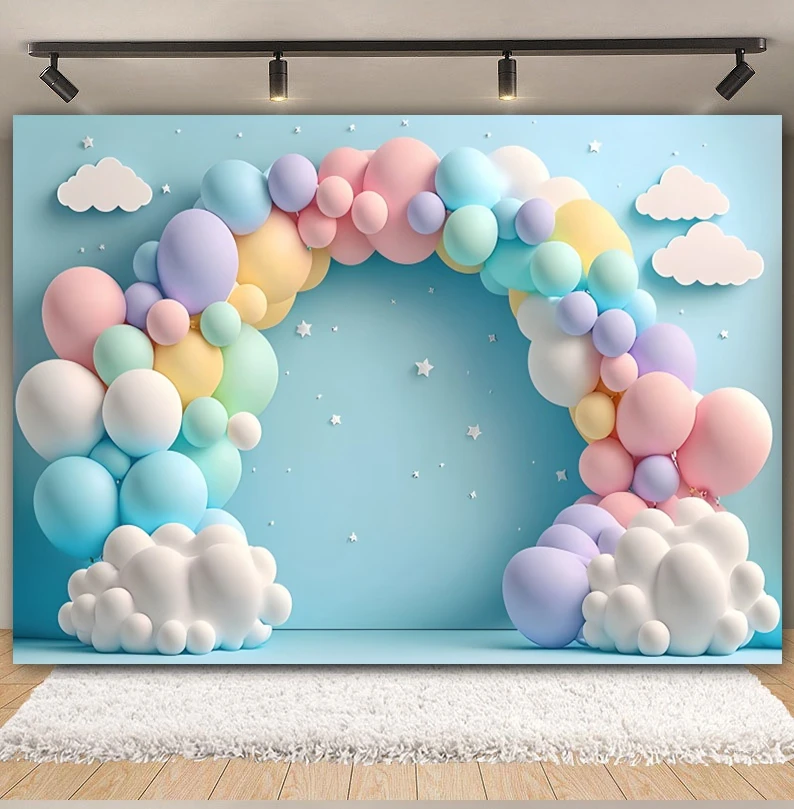 Balloon Rainbow Newborn Baby 1st Birthday Backdrop Girls First Birthday Party Sweet One Baby Shower Photography Background Props