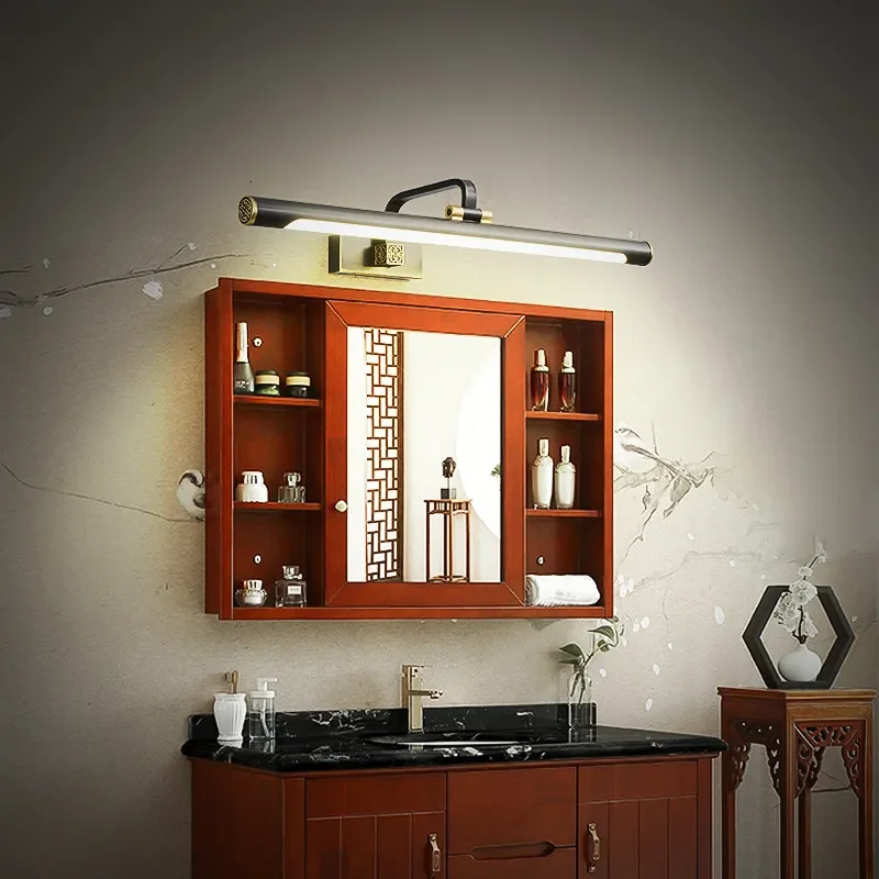 New Chinese style full copper mirror headlight led bathroom bathroom cabinet mirror light makeup retro mirror cabinet