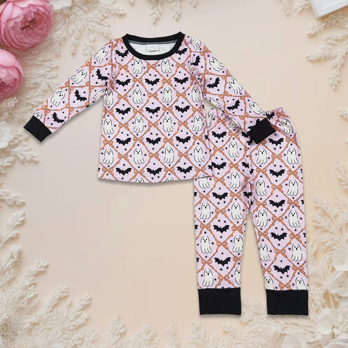 

Hot Sale Cute Baby Girls Pajamas Set 2Pcs Halloween Costume Bows Bats Ghosts Long Sleeve Top Pants Toddler Kids Homewear Outfit