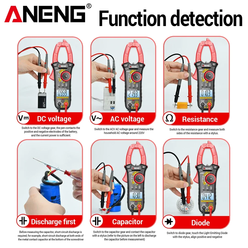 ANENG CM84 Clamp Meter 4000 Count DC/AC Current Voltage Multimeter Contactless High Precision NCV Sensing Hertz Ohm Test Tools