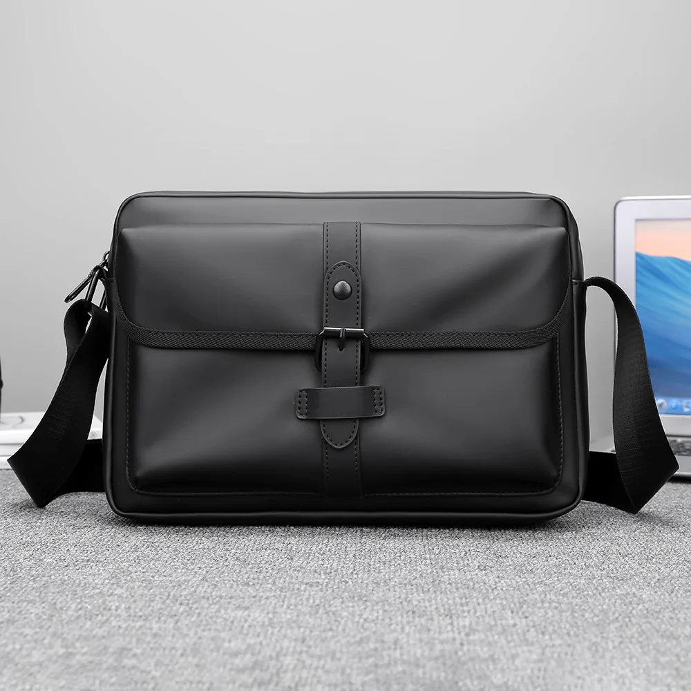 Waterproof leather film lock single-shoulder bag for men, flat storage, paired with a large-capacity crossbody square backpack