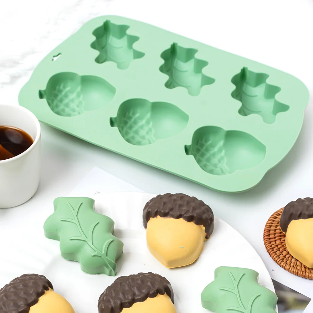 

6-Cavity Fall Autumn Theme Silicone Baking Mold Leaf,Pinecone Shape Mold DIY Mousse,Chocolate,Pudding,Jelly