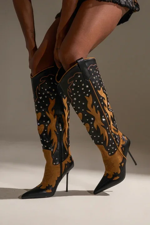 2025 Women Rhinestone Pointed Toe Over The Knee Boots Lady High Heels Side Zipper Crystal Sparkly Winter Long Boots 44 view 2