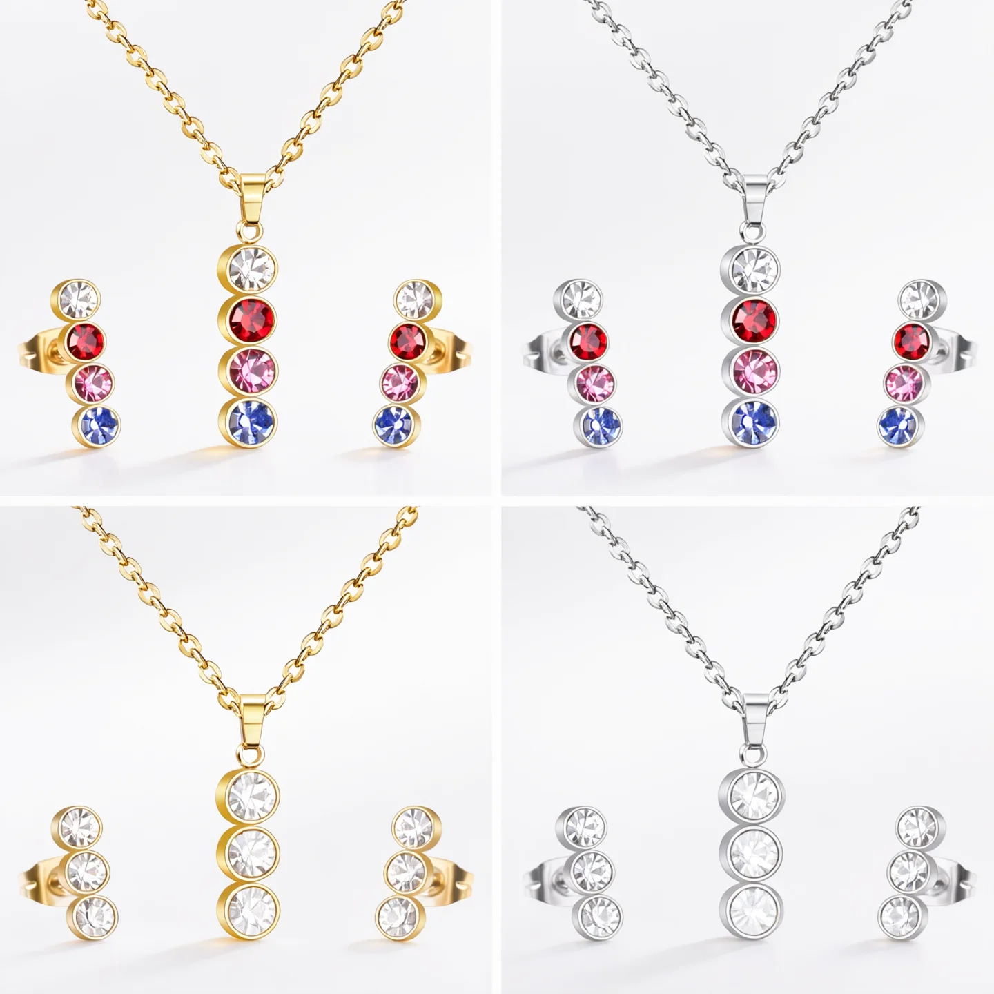 1Set Rhinestone Bar Necklace & Earring Jewelry Set, Stainless Steel Delicate Elegant Sweet Romantic Clavicle Chain for Women
