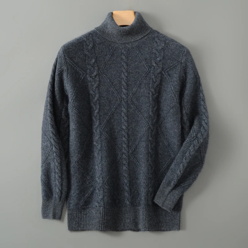 Autumn Winter Men Pure Wool Turtleneck Pullover Long Sleeve Cashmere Sweater 100% Merino Wool Knitwear Smart Casual Clothing