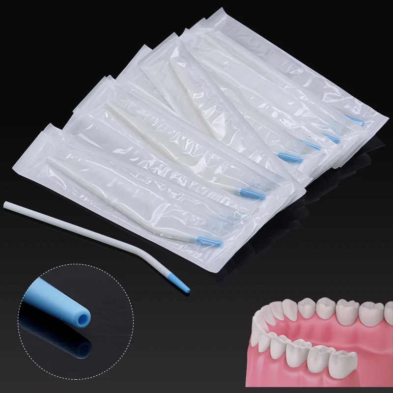10pcs Dentist Clinic Disposable Surgical Suction Tips Suction Tube with Adaptor Long Slim Type Dental Consumable Material