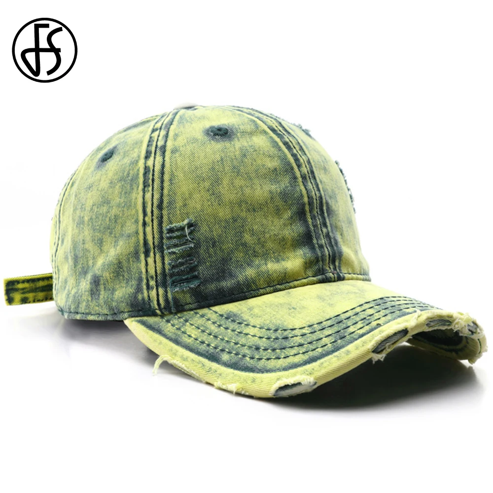 

FS Vintage Green Baseball Cap For Men High Quality Cotton Washed Street Trucker Hats Summer Brand Women Caps Bones Masculinos