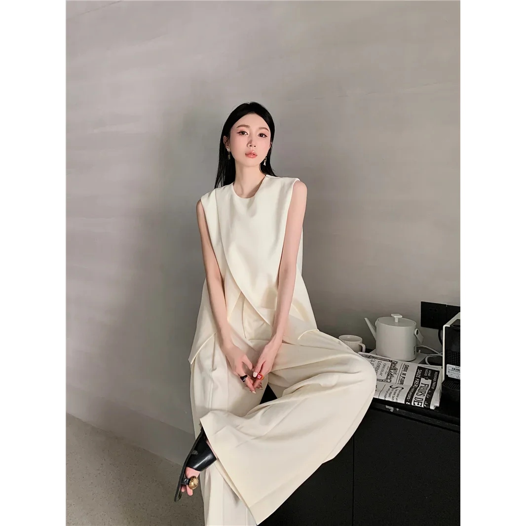 2024 estate nuova edizione coreana stile di fascia alta gilet pantaloni gamba larga due pezzi Set per la moda femminile e lo stile alla moda
