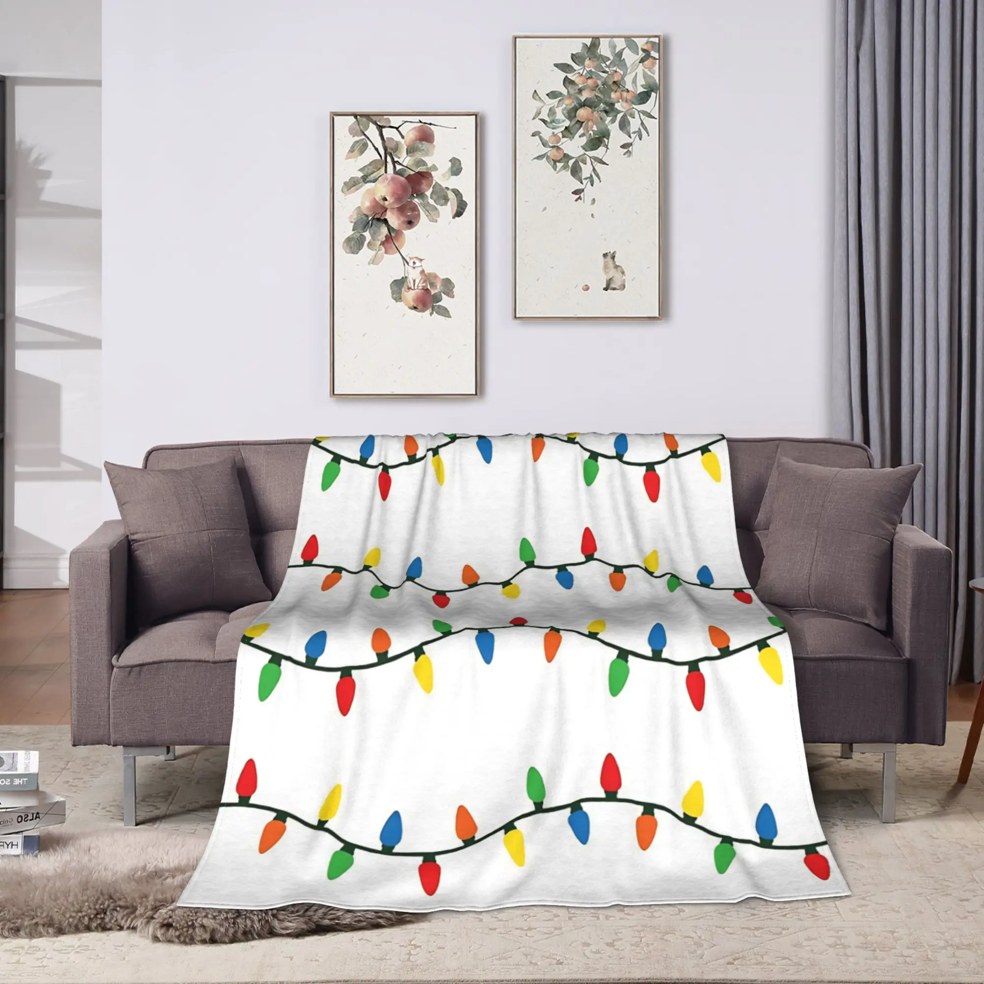 Twinkling Christmas Lights Blankets  Warm Funny Plush Throw Blanket For Children Bedroom Flannel Bedspread Bed Cover