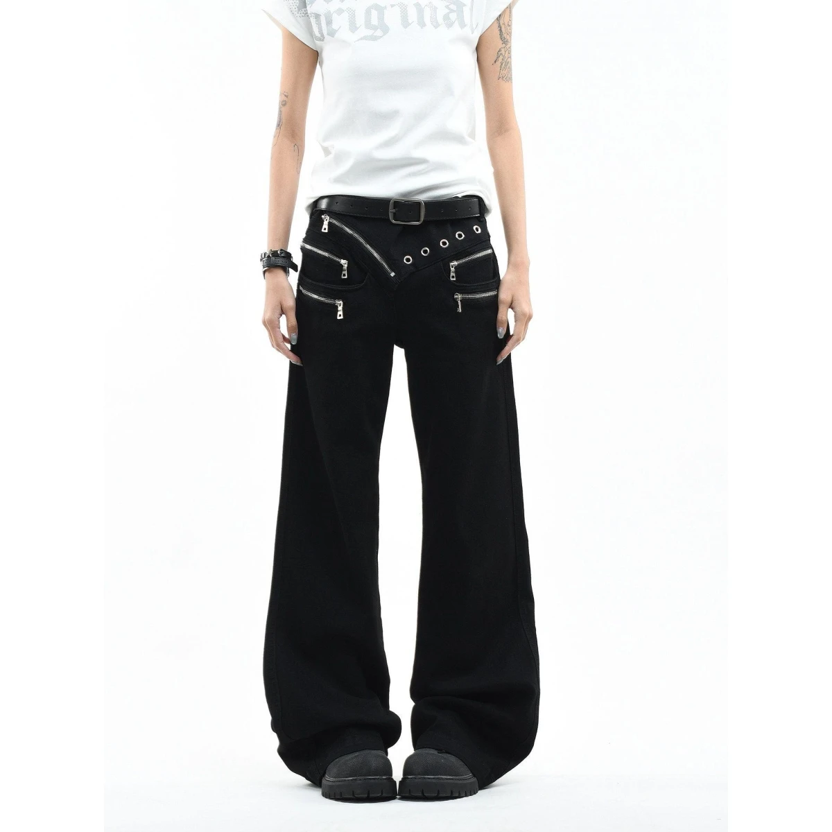 

American High Street Vibe Zipper Waist Design Slim Fit Summer Jeans Men's New Style Heightening Slimming Straight Leg Jeans
