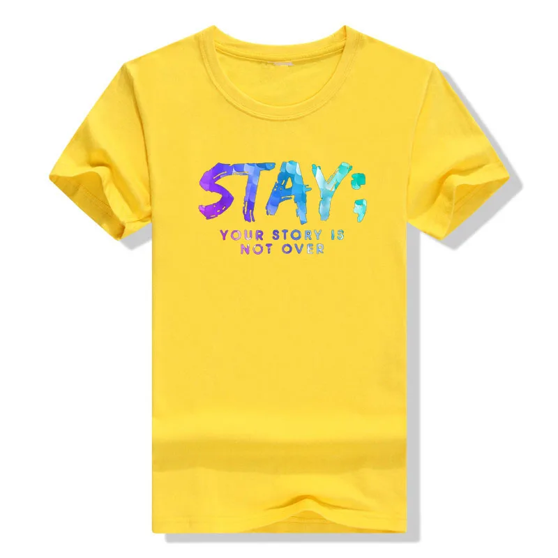 Your Story Is Not Over Stay Suicide Prevention Awareness T-Shirt Sayings Quote Letters Printed Graphic Tee Tops Healthy Clothes view 5