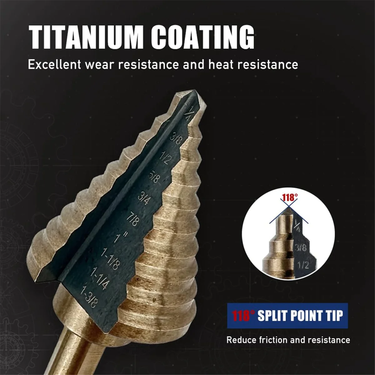 AA98 5pcs Step Drill Bits for Metal, Wood, Plastic, 50 Sizes Tri-Flat Shank HSS Titanium Step Drill Bit Set with Center Punch