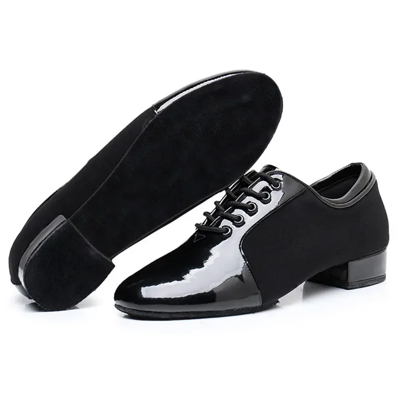 Zapatos de baile latino de Salsa para hombre adulto, zapatos de baile de Tango y Jazz, zapatillas de baile de salón empalmadas negras para niño,