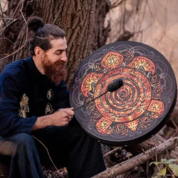 Vintage Vegan şaman davul ağacı hayat sibirya davul çekiç ev dekor Musici parti ses şifa aracı el işi süsleme