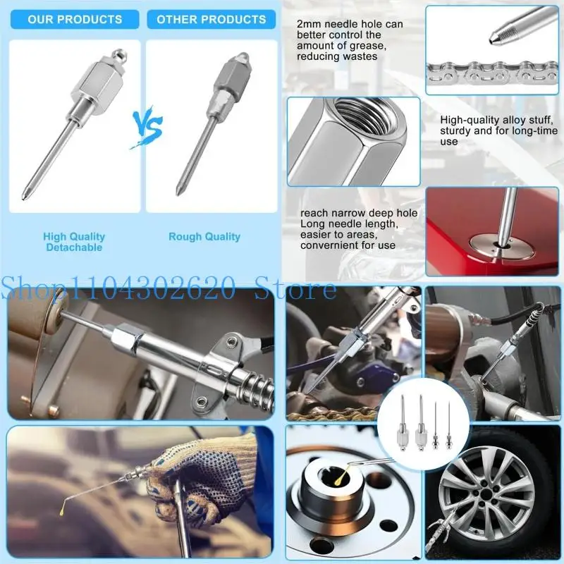 

652F Professional Grease Injector Needle with 4 Steel Dispensers Suitable for Machinery Maintenance Mechanic & Automotive Use