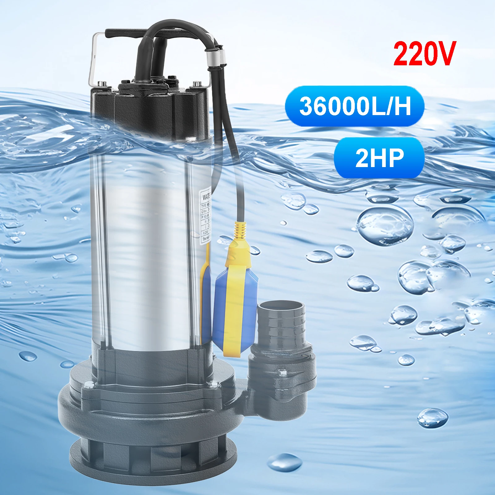 Pompa sommergibile, pompa acqua pulita/spia 2HP/1500W, coppa di drenaggio in acciaio inossidabile 36000L/H per l'industria, l'azienda agricola, la piscina