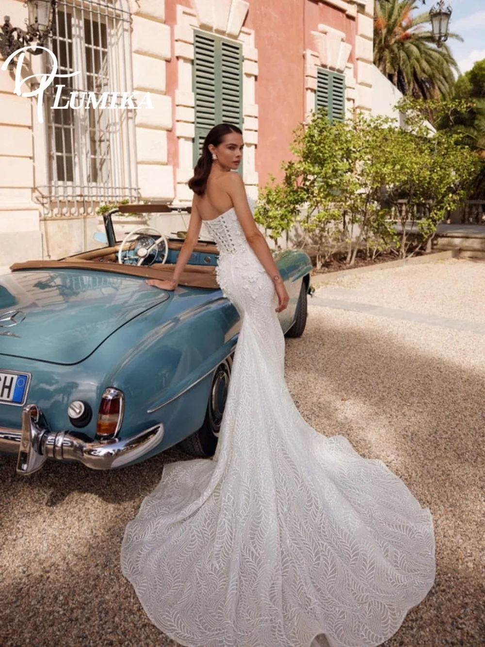 فستان زفاف براقة عاري الكتفين Capelet 2026 رومانسي ثلاثي الأبعاد-زهرة فستان زفاف لذيذ حورية البحر طول الأرض فستان الزفاف رداء