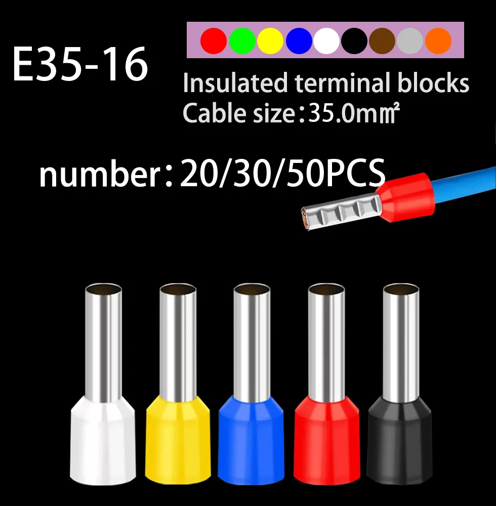 20/30/50pcs/Pack E35-16 35.0mm² Insulated Ferrules Terminal Block Cord End Wire Connector Electrical Crimp Terminator