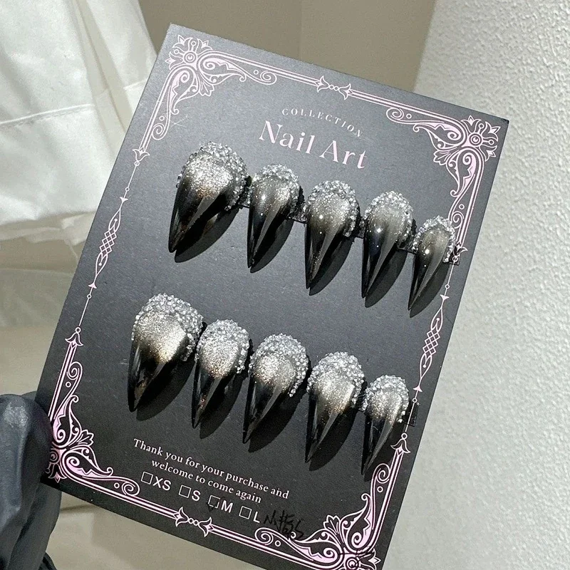 Handmade Long Dragon Shape Claw Press On Nails 10PCS Short Cat Claws Acrylic False Nail Stickers Rhinestone Fake Nail With Glue