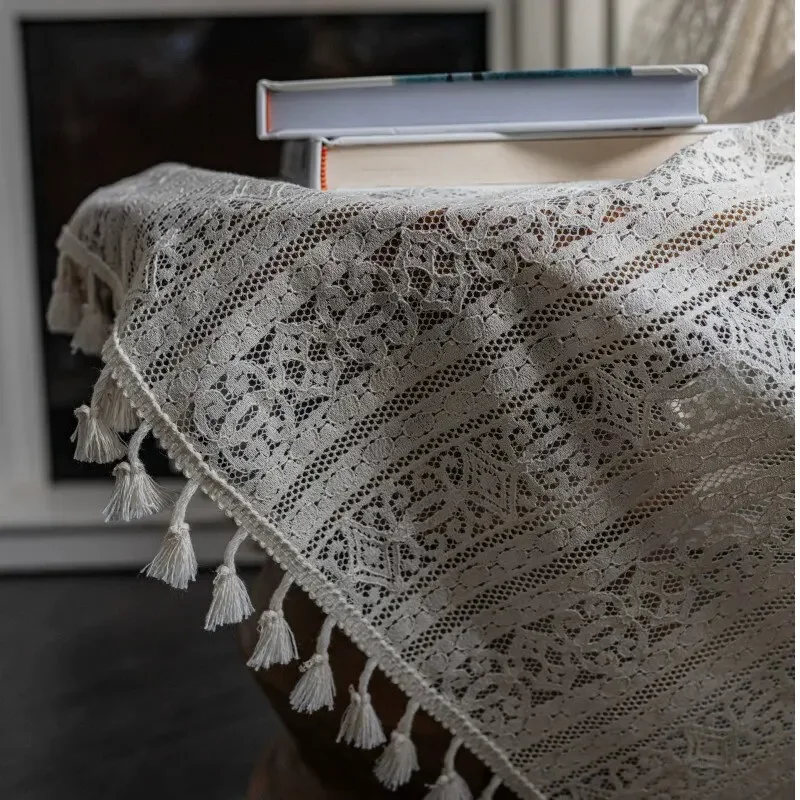 Boho Crochet Curtains For Bedroom Cafe Curtains,Vintage Farmhouse Lace Sheer Tassel Curtains Short Kitchen Bathroom Curtains