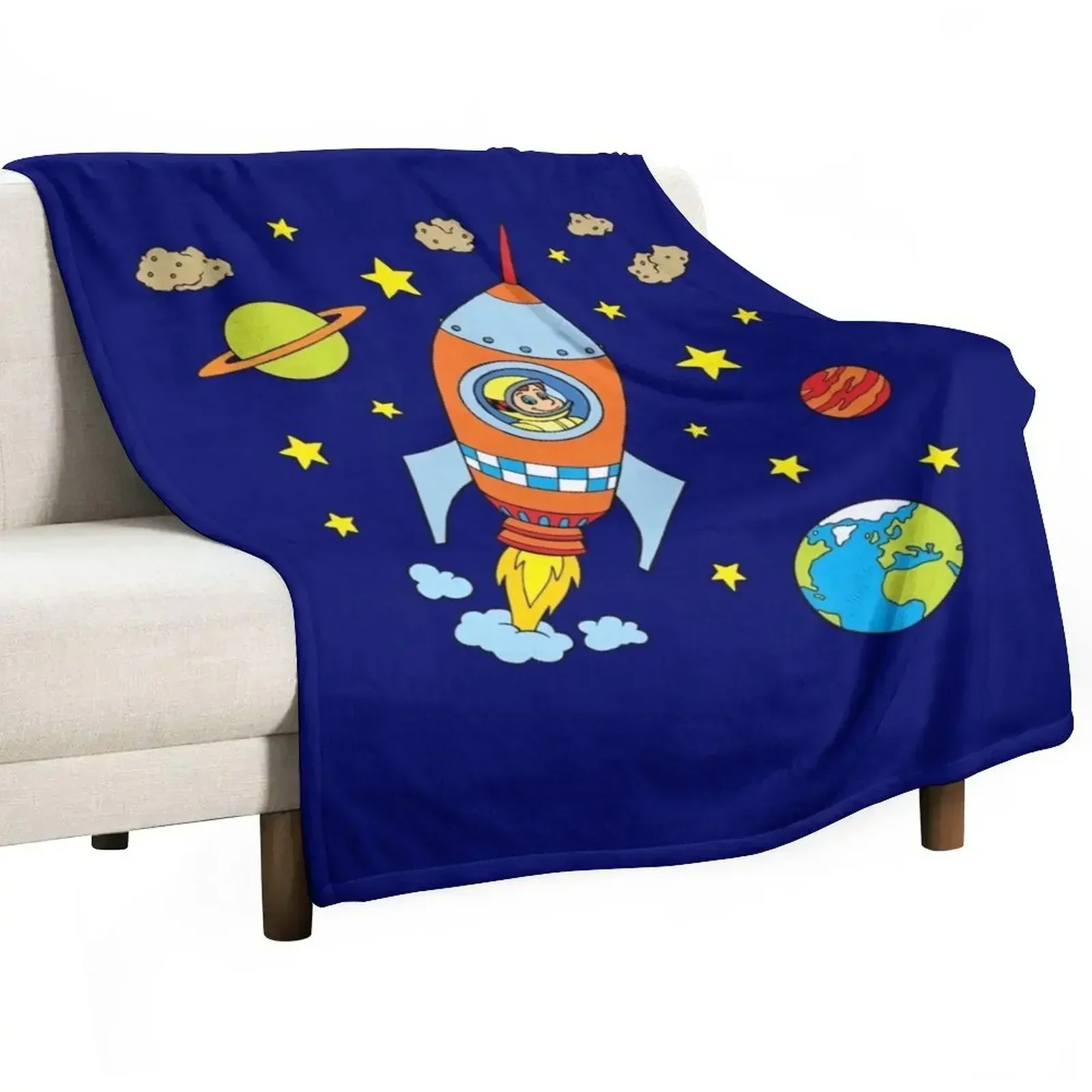 Space Rocket Moon Rocket Spaceship Astronaut Throw Blanket Luxurious Soft Blanket Holiday Gift for Family