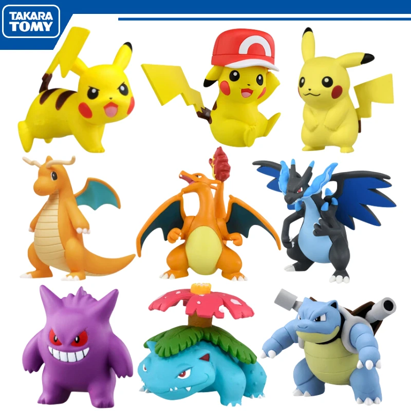 Original Takara Tomy Pokemon Pikachu Charizard Gengar Venusaur Figure Toys Anime Blastoise Dragonite Litten Model Dolls Gifts