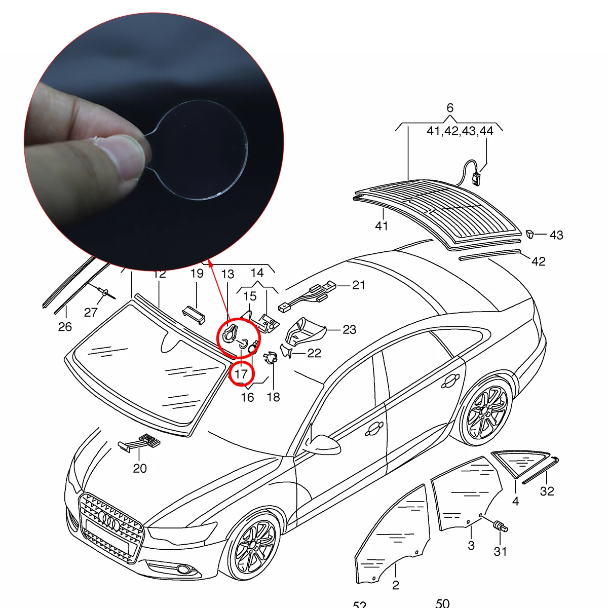 Para SEAT Altea XL 2006 - 2023 Sensor de luz de lluvia almohadilla de Gel película adhesiva cojín de silicona Kit de reparación de chips de parabrisas cinta fija 7612