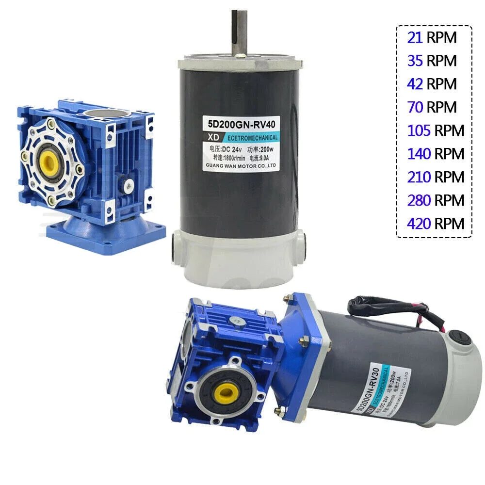 XD-12V/24V RV30/RV40 DC Worm Gear Motors: 60W-300W, Ideal for low-speed gear reduction.