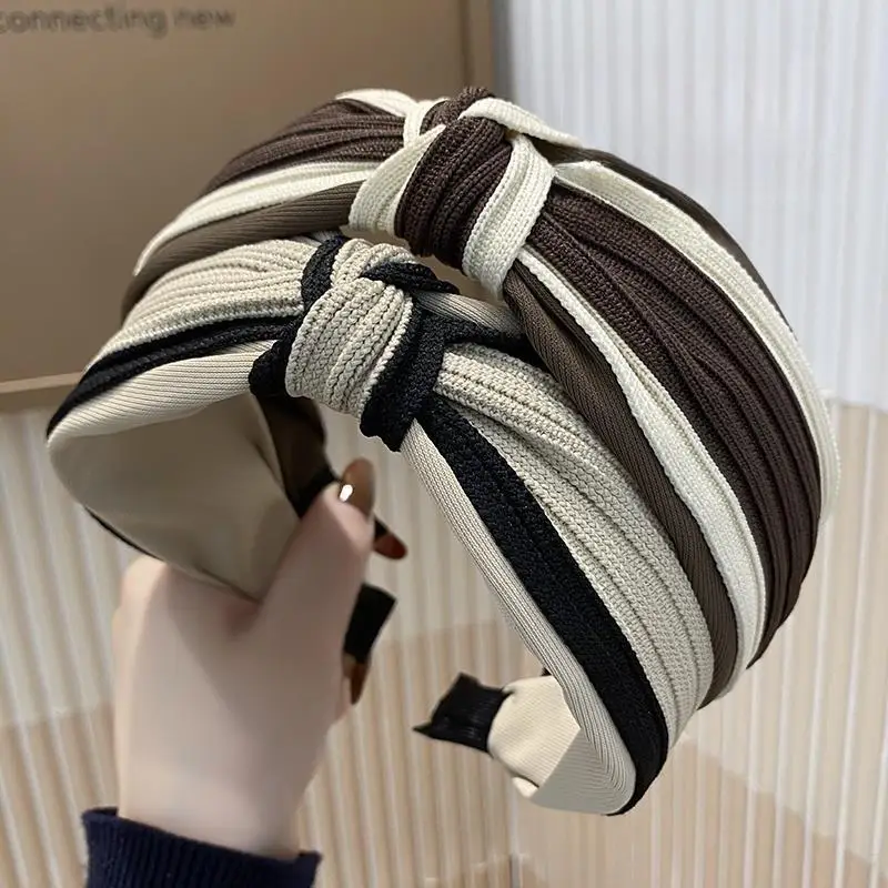 

Simple and fashionable press new Korean wide-brimmed hair accessory striped adult hairpin 2025 headband women's knot headband