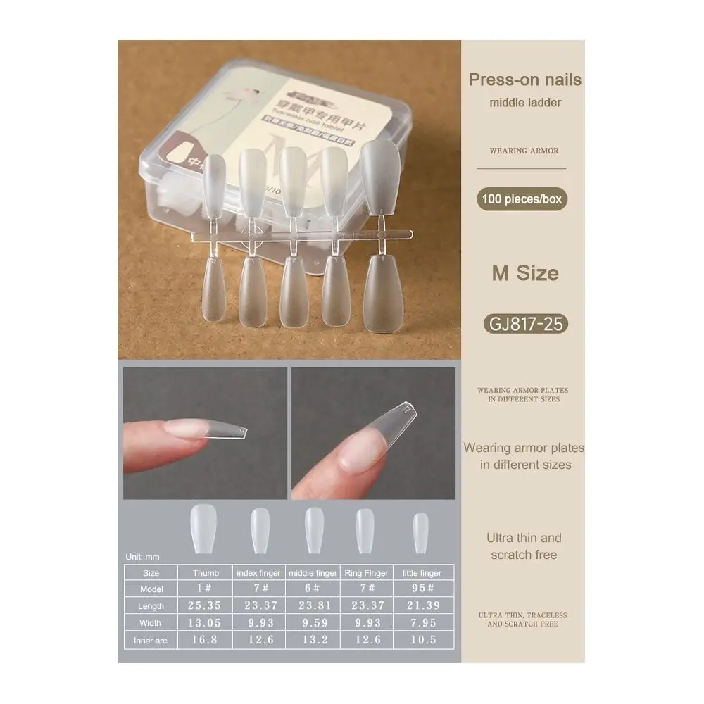 Split Patch 100 PCS/Box Press on Nails Long Short Almond Shaped Clear False Nails Pre Sized Ultra Thin Nail Extensions Home Use
