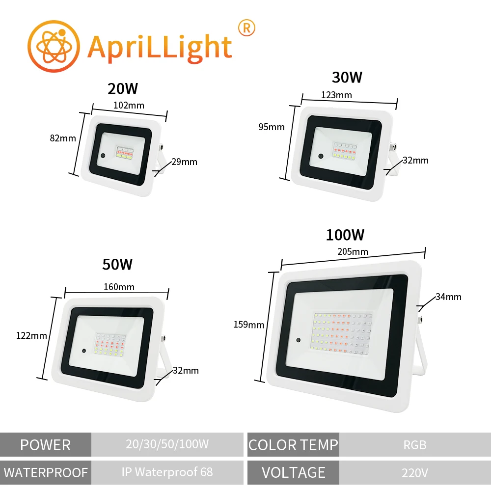 LED RGB Spotlight IP68 Waterproof Outdoor Lighting 20W 30W 50W 100W Remote Control Light Color Garden Decoration Floodlight.