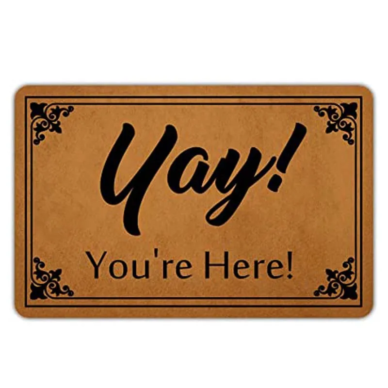 Front Door Mat Entrance Floor Mat Yay You're Here Funny Doormat Decorative Indoor Outdoor Doormat