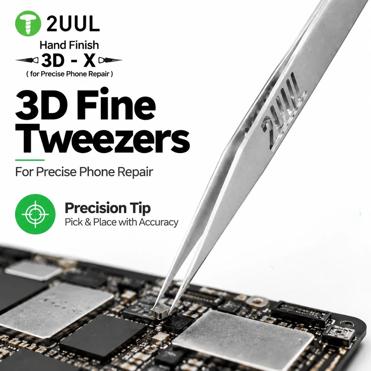2UUL 3D-X TW02 Precision Tweezers Anti-Slip Gripping Tip High Toughness for Phone PCB BGA Micro Soldering Repair