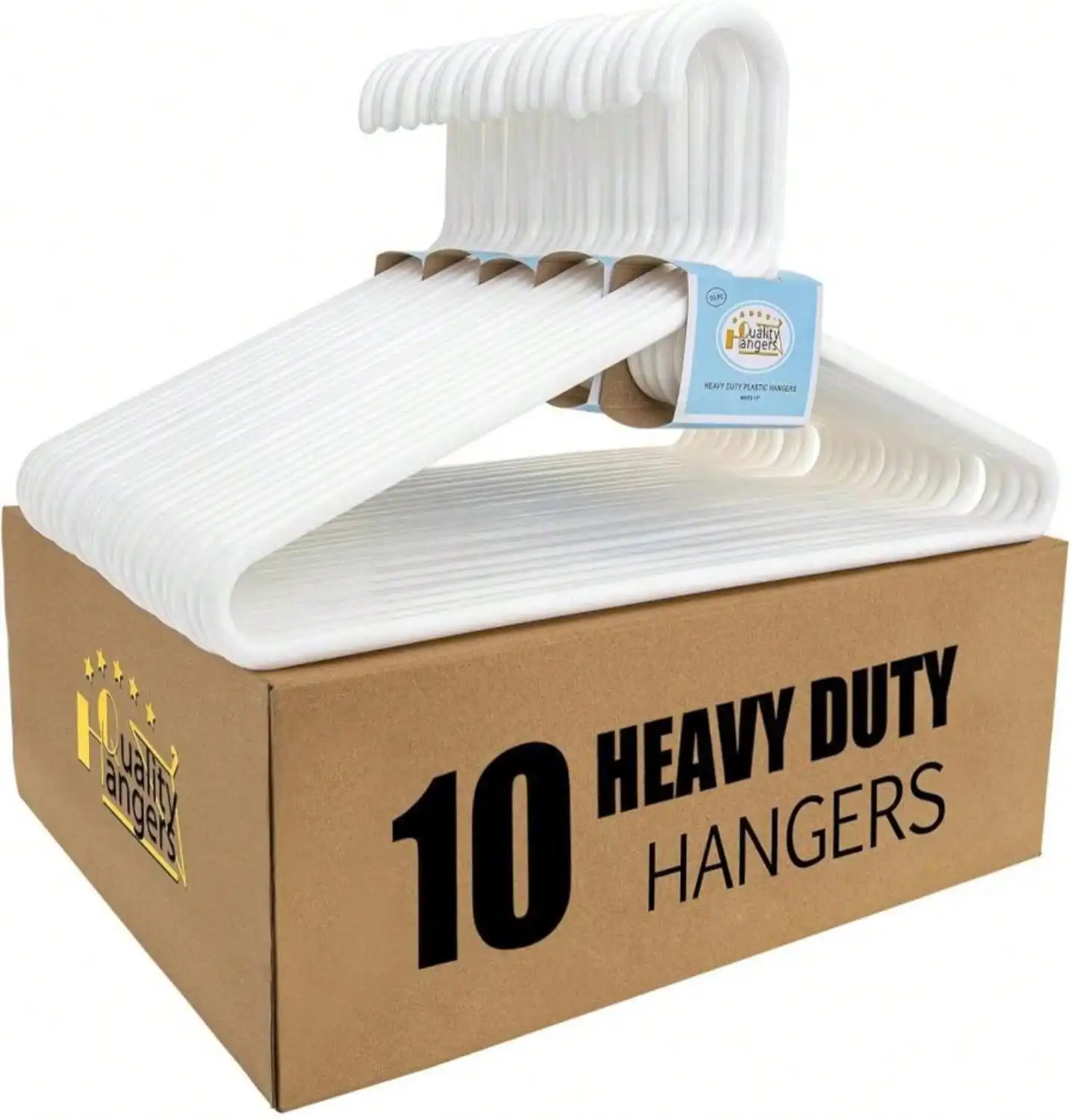 

Quality White Plastic Hangers 10 Pack - Super Heavy Duty Multipack For Clothes - Thick Strong Standard Closet Clothing Hangers With Hook For Scarves And Belts-17 For Coats (White, 10)