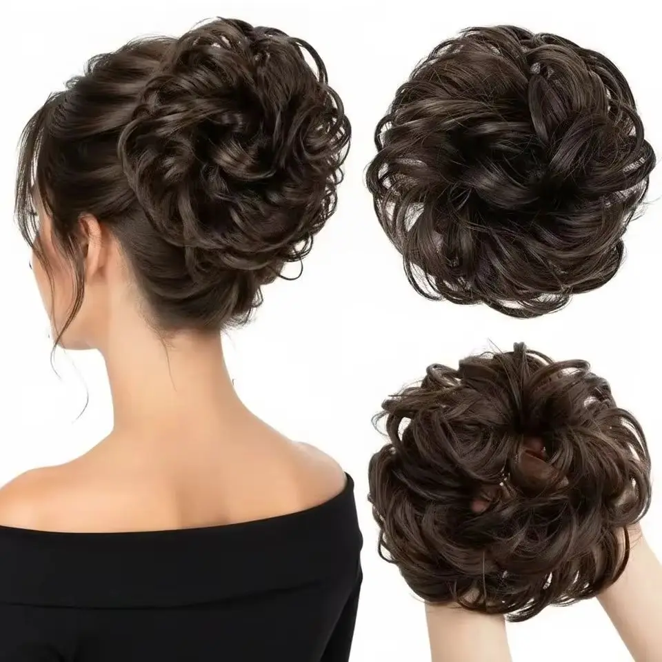 Elegant Curly Wave Messy Bun Hairpiece, Fluffy Claw Clip Extension with Beads, Stylish Hair Accessory for Women