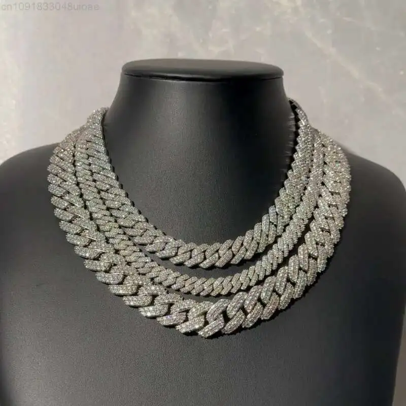 

Pass Diamond Tester VVS 8/10/12mm Miami Cuban Necklace 925 Sterling Silver Hiphop Cuban Link Chain